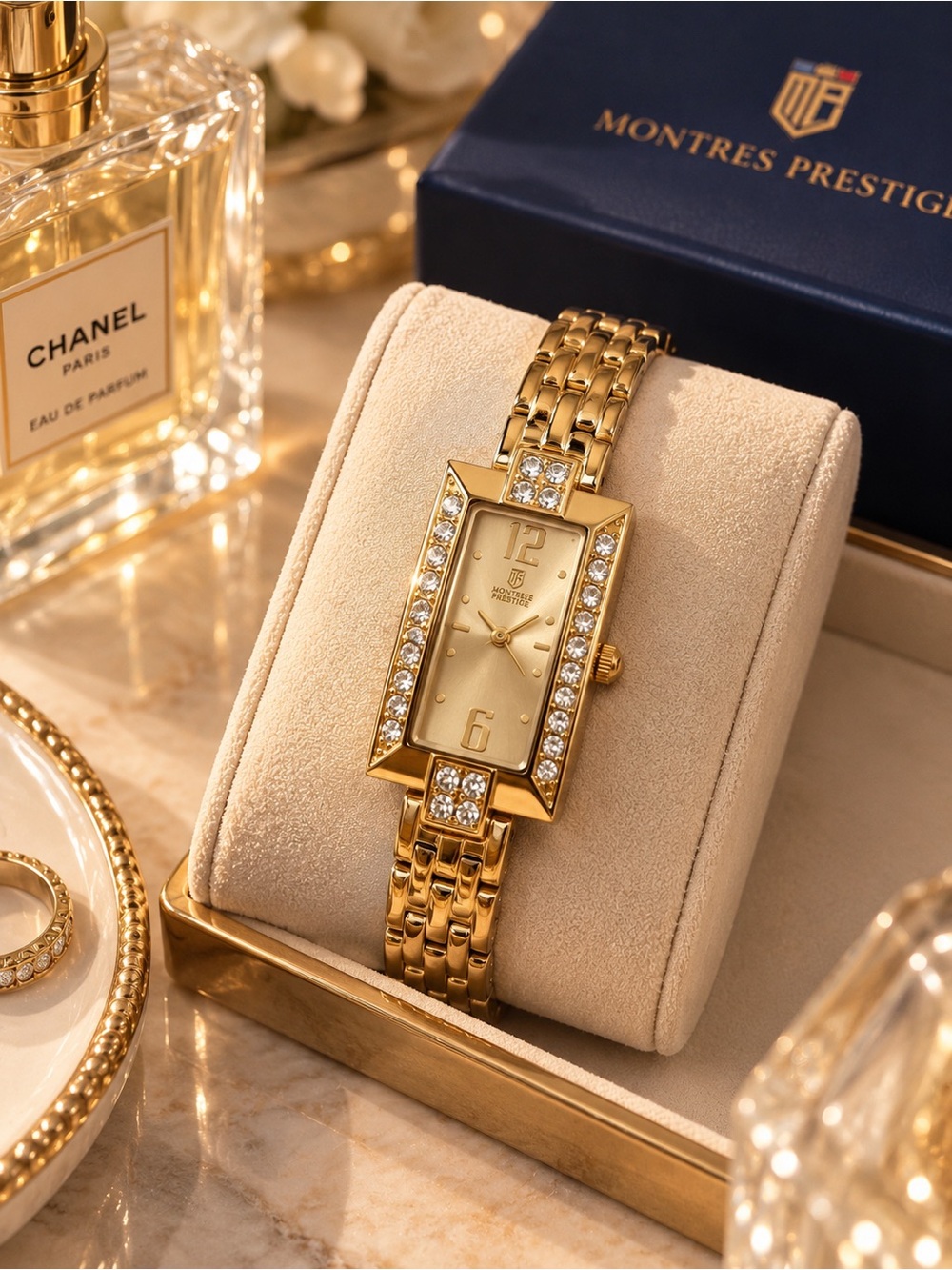 Montres Prestige x Invicta Gold Crystal Rectangular Watch MPW-0228 NWT